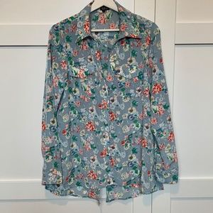 💐Very J 💐Spring Flower Deep V Button Down/Swim Coverup L
